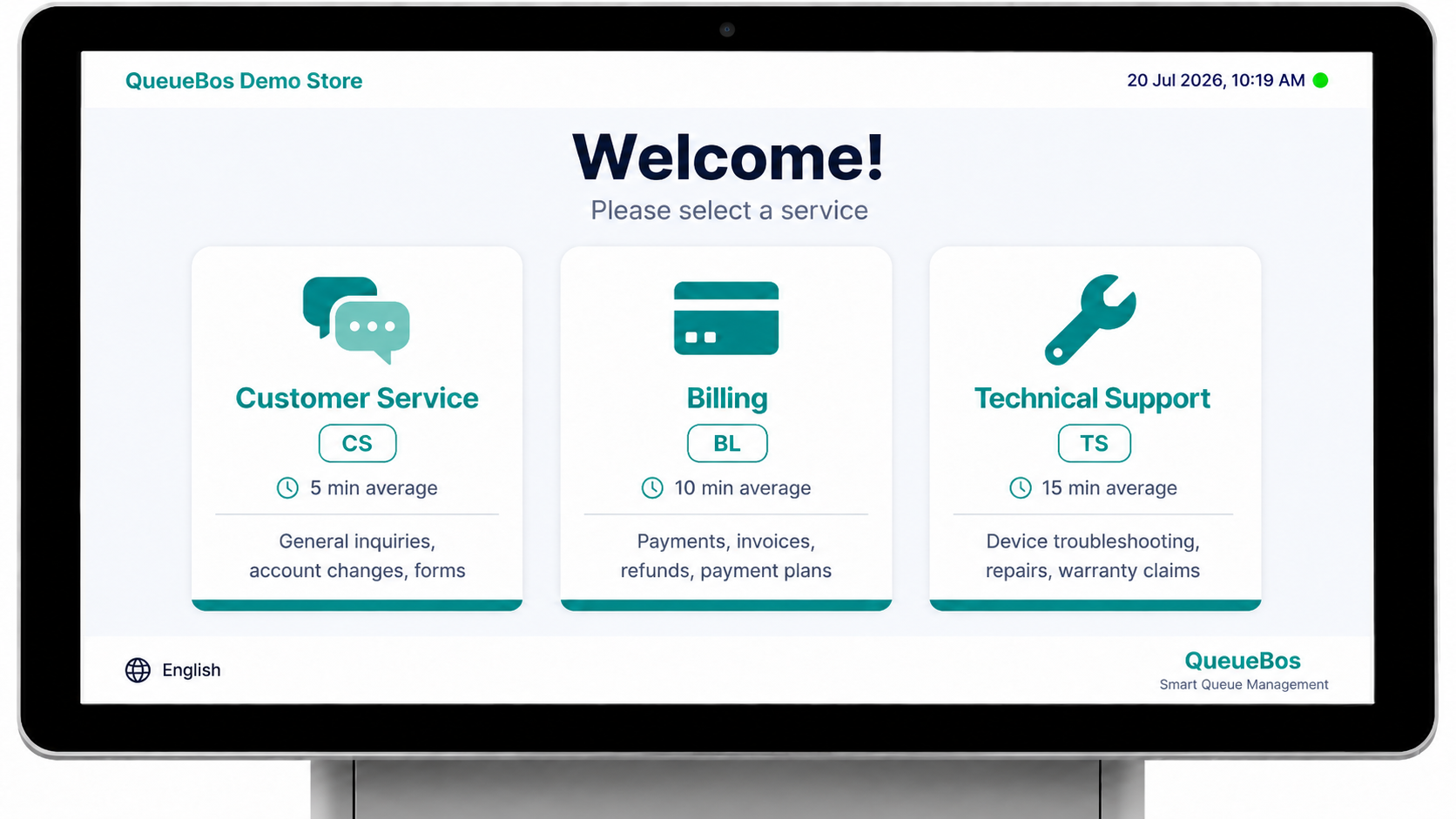 QueueBos kiosk interface